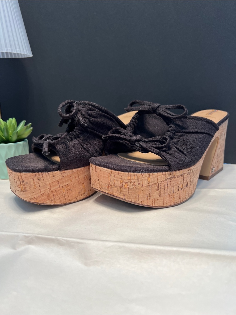 Sam Edelman Black Fabric Cork Platform Heels